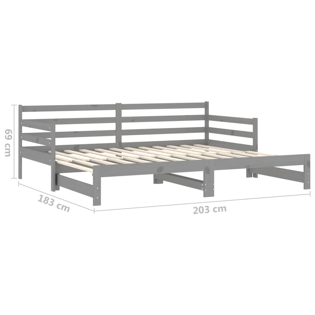 Dormeuse Estraibile 2x(90x200) cm Grigia in Legno di Pino | homemem39