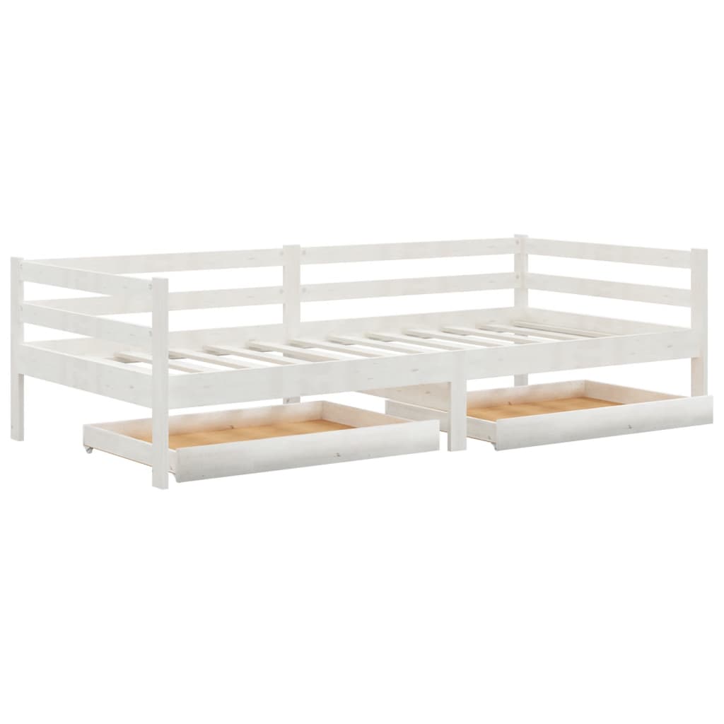 Divano Letto con Cassetti 90x200 cm Bianco in Massello di Pino | homemem39