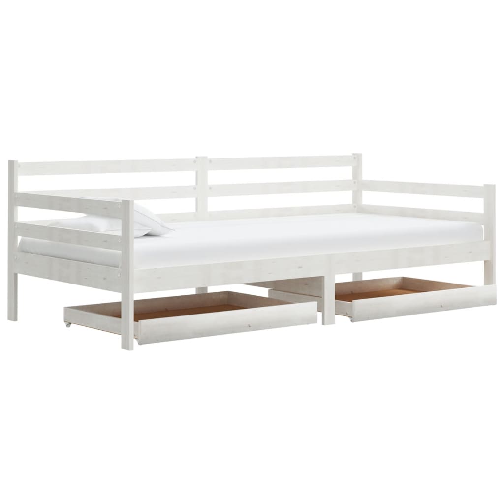 Divano Letto con Cassetti 90x200 cm Bianco in Massello di Pino | homemem39