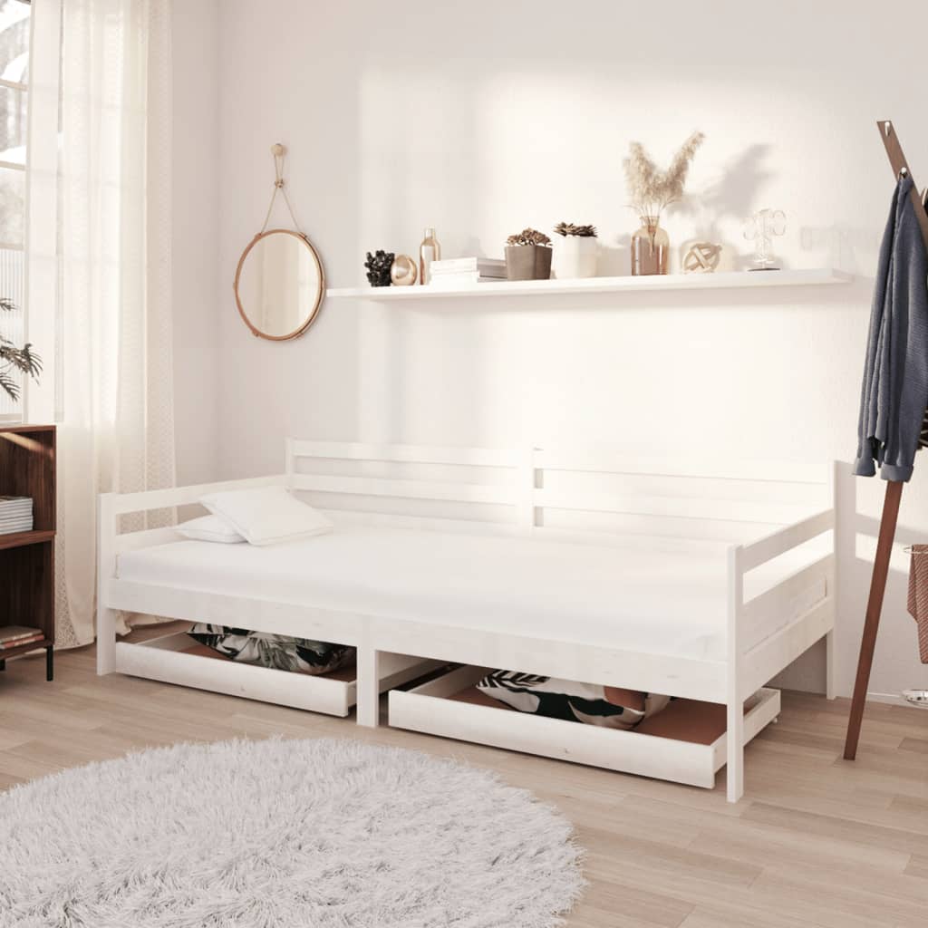 Divano Letto con Cassetti 90x200 cm Bianco in Massello di Pino | homemem39