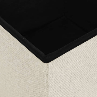 Sgabello con Contenitore Pieghevole Bianco Crema in Simil Lino - homemem39