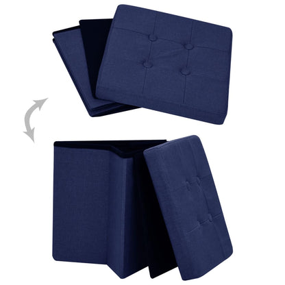 Sgabello con Contenitore Pieghevole Blu in Simil Lino | homemem39
