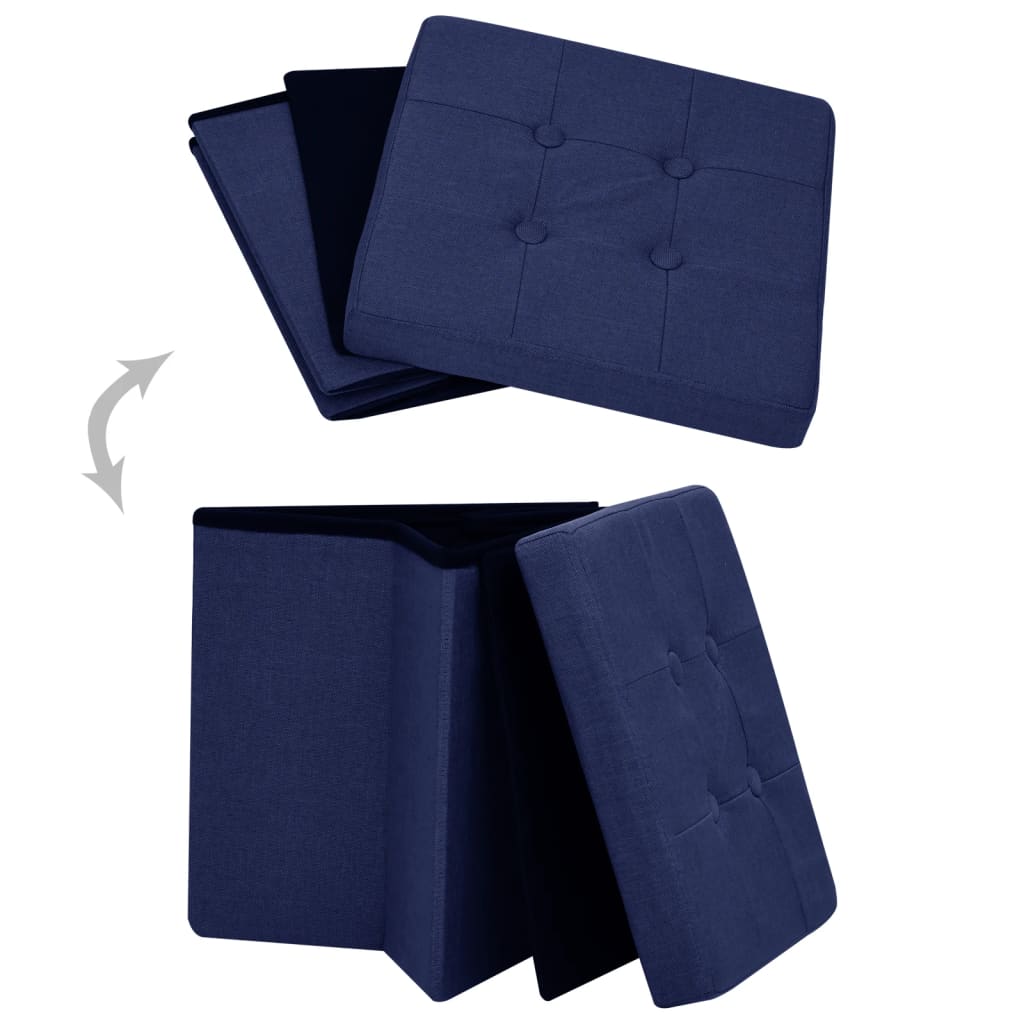 Sgabello con Contenitore Pieghevole Blu in Simil Lino - homemem39