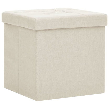 Pouf con Contenitore Pieghevoli 2 pz Bianco Crema in Simil Lino - homemem39