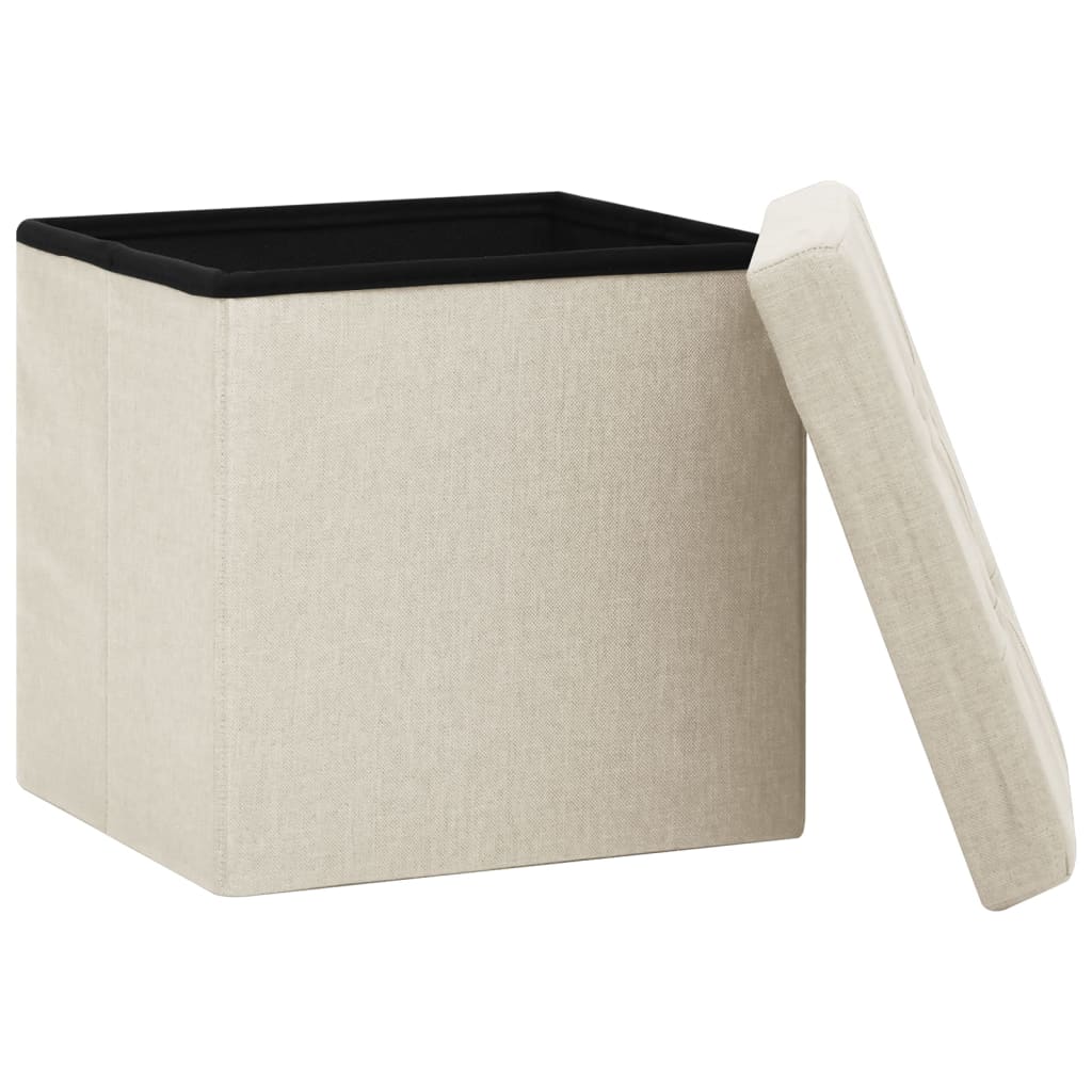 Pouf con Contenitore Pieghevoli 2 pz Bianco Crema in Simil Lino - homemem39