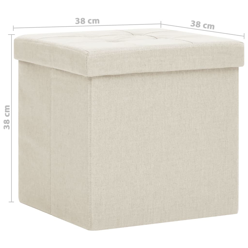 Pouf con Contenitore Pieghevoli 2 pz Bianco Crema in Simil Lino - homemem39