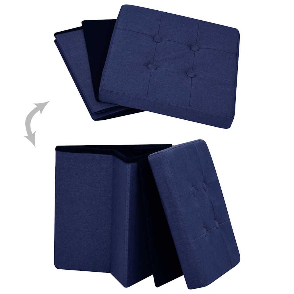 Sgabelli con Contenitore Pieghevoli 2 pz Blu in Simil Lino