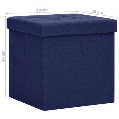 Sgabelli con Contenitore Pieghevoli 2 pz Blu in Simil Lino