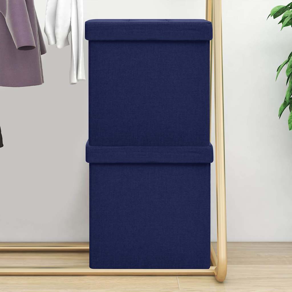 Sgabelli con Contenitore Pieghevoli 2 pz Blu in Simil Lino