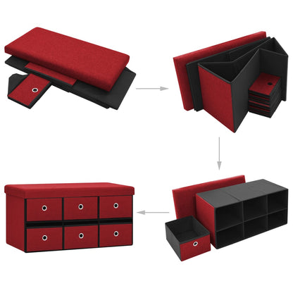 Cassapanca Pieghevole Rosso Vino 76x38x38 cm in Simil Lino | homemem39