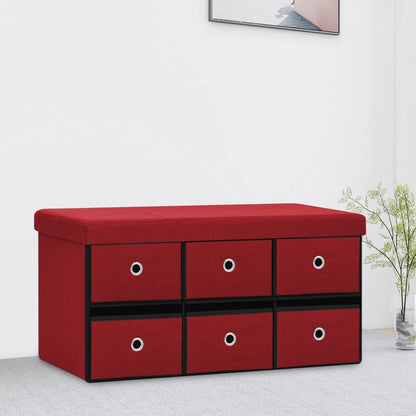 Cassapanca Pieghevole Rosso Vino 76x38x38 cm in Simil Lino | homemem39