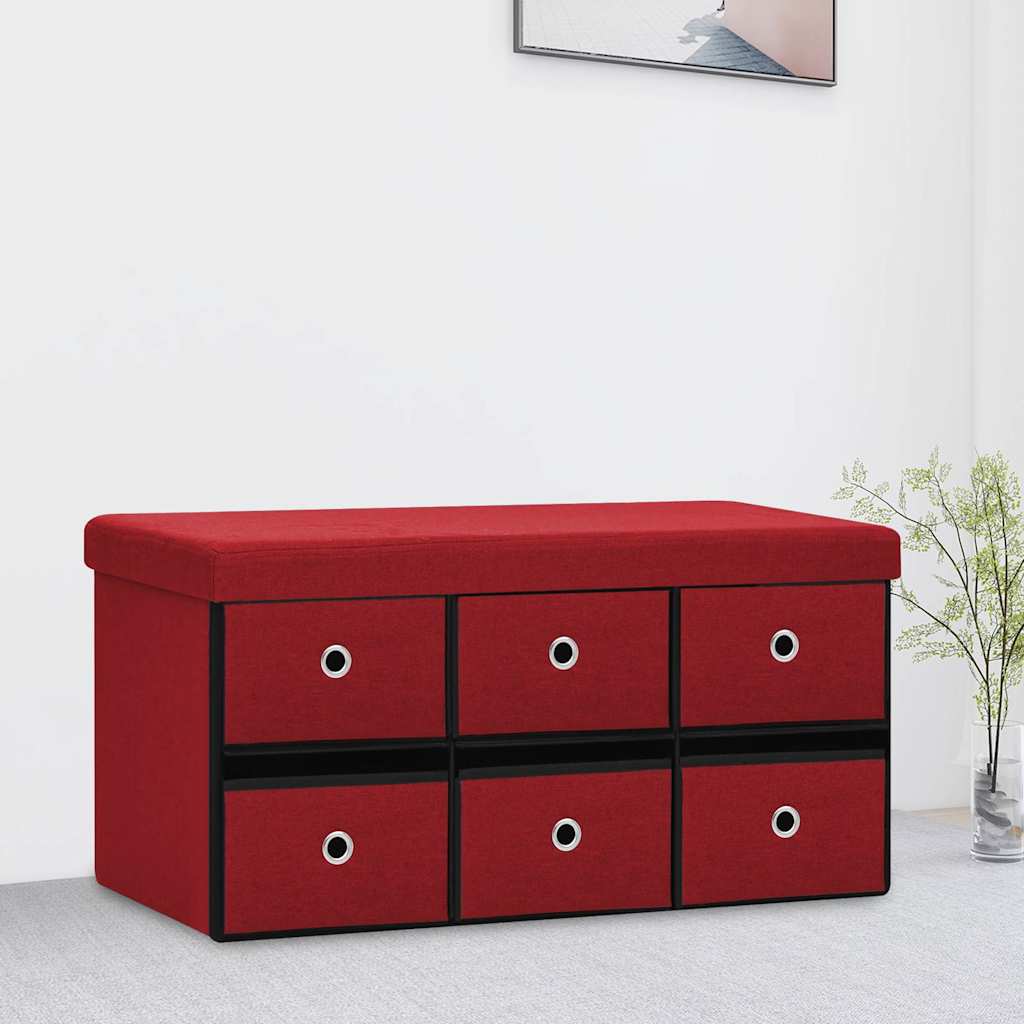 Cassapanca Pieghevole Rosso Vino 76x38x38 cm in Simil Lino
