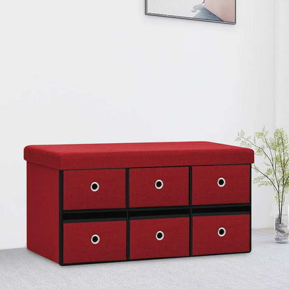 Cassapanca Pieghevole Rosso Vino 76x38x38 cm in Simil Lino