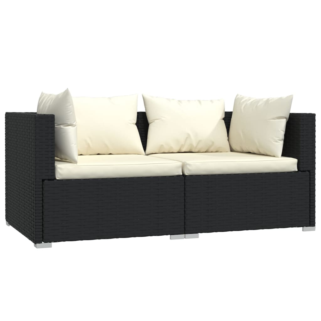 Set Divani da Giardino 3 pz con Cuscini Nero in Polyrattan | homemem39