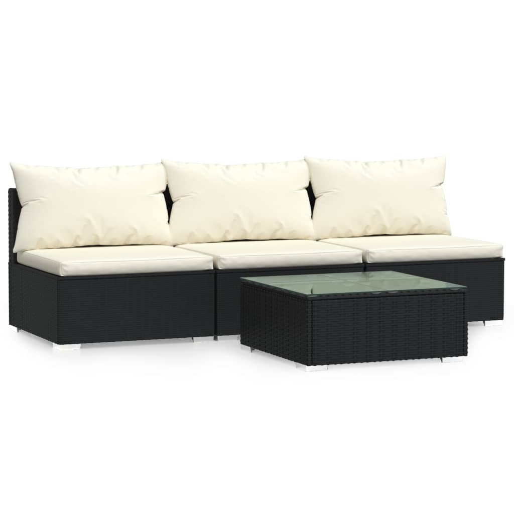Set Divani da Giardino 4 pz con Cuscini in Polyrattan Nero | homemem39