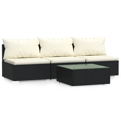 Set Divani da Giardino 4 pz con Cuscini in Polyrattan Nero | homemem39