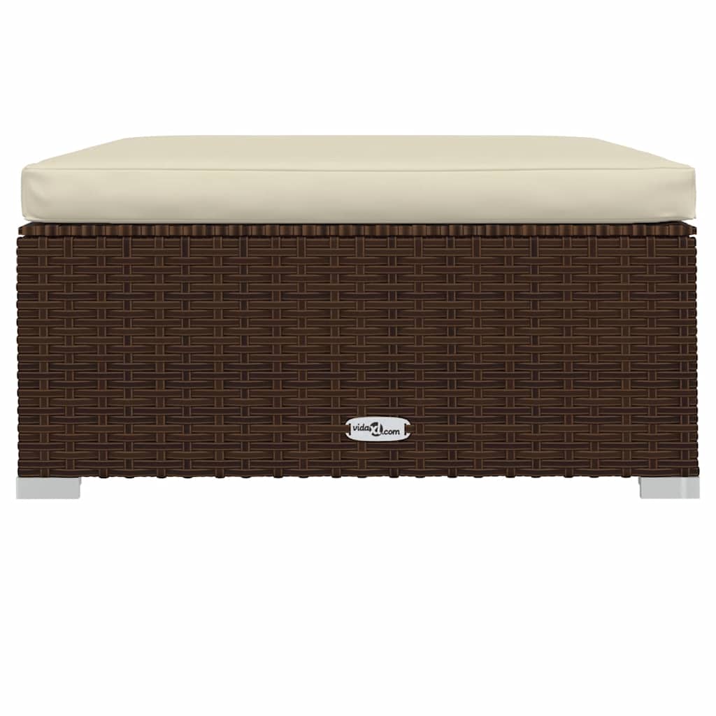 Poggiapiedi da Giardino Cuscino Marrone 70x70x30 cm Polyrattan | homemem39