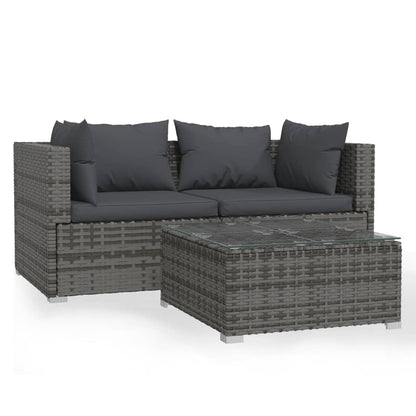 Set Divani da Giardino 3 pz con Cuscini in Polyrattan Grigio | homemem39