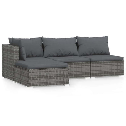 Set Divani da Giardino 4 pz con Cuscini in Polyrattan Grigio | homemem39