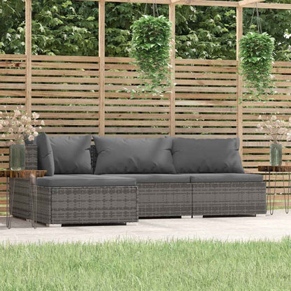 Set Divani da Giardino 4 pz con Cuscini in Polyrattan Grigio | homemem39
