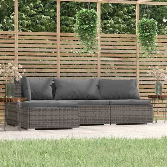 Set Divani da Giardino 4 pz con Cuscini in Polyrattan Grigio | homemem39