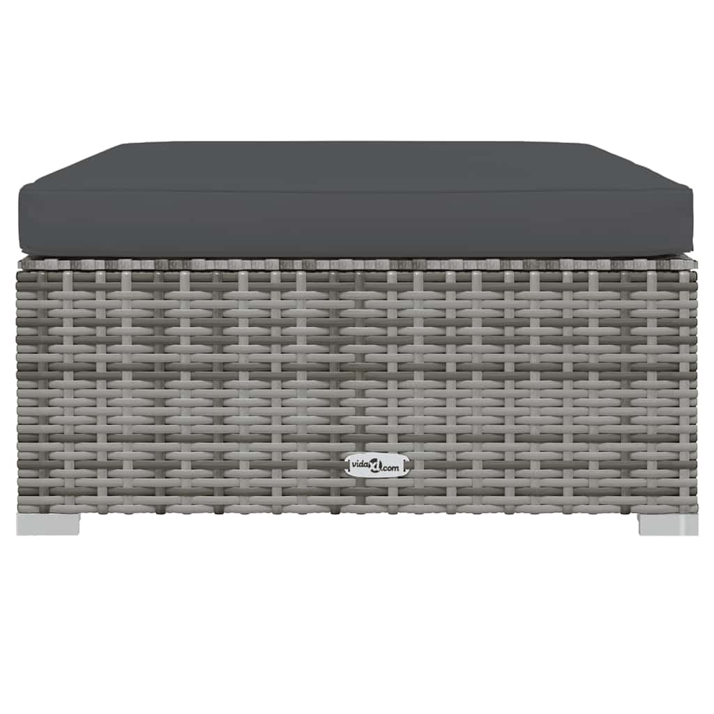 Poggiapiedi Giardino con Cuscino Grigio 70x70x30 cm Polyrattan - homemem39