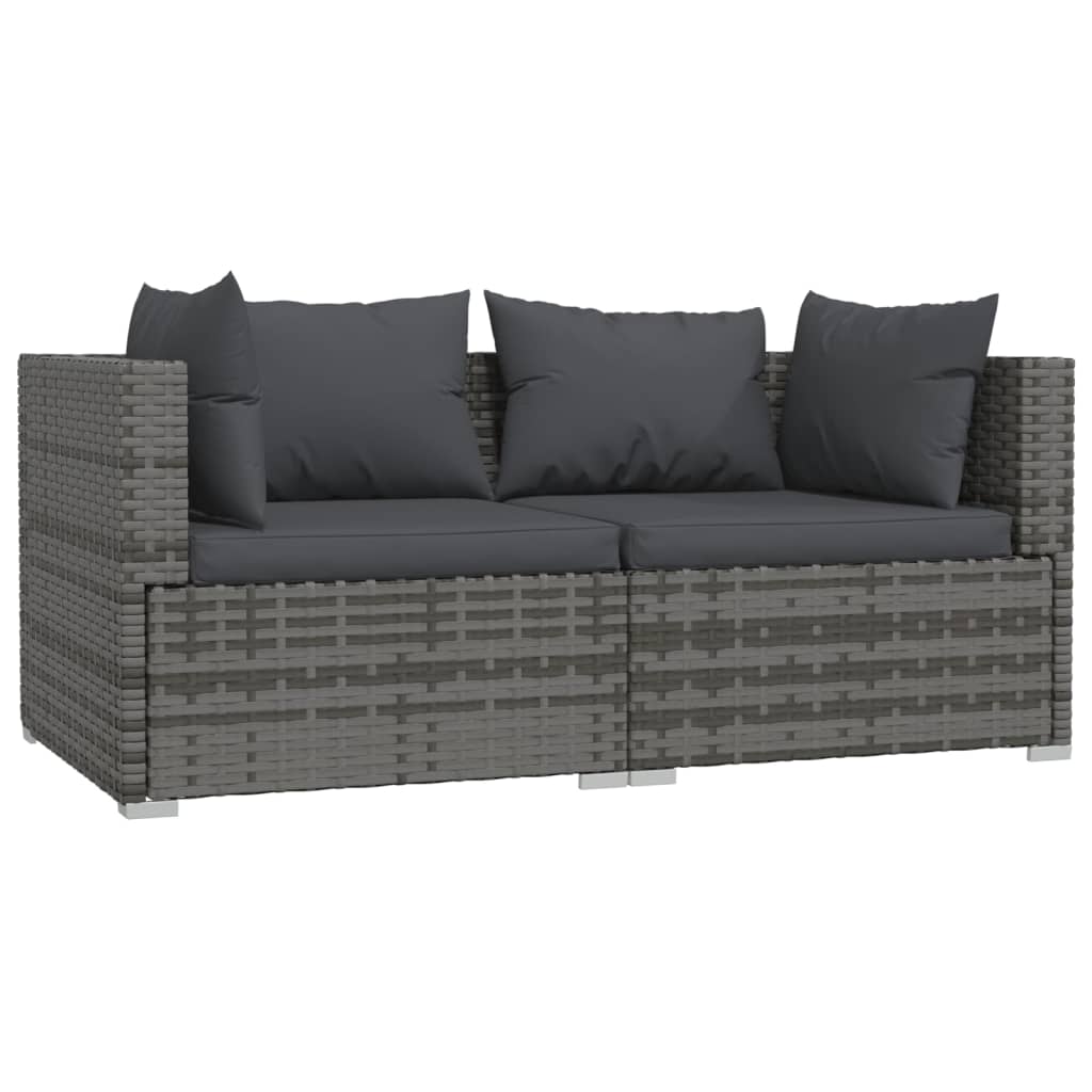 Set Divani da Giardino 3 pz con Cuscini in Polyrattan Grigio - homemem39