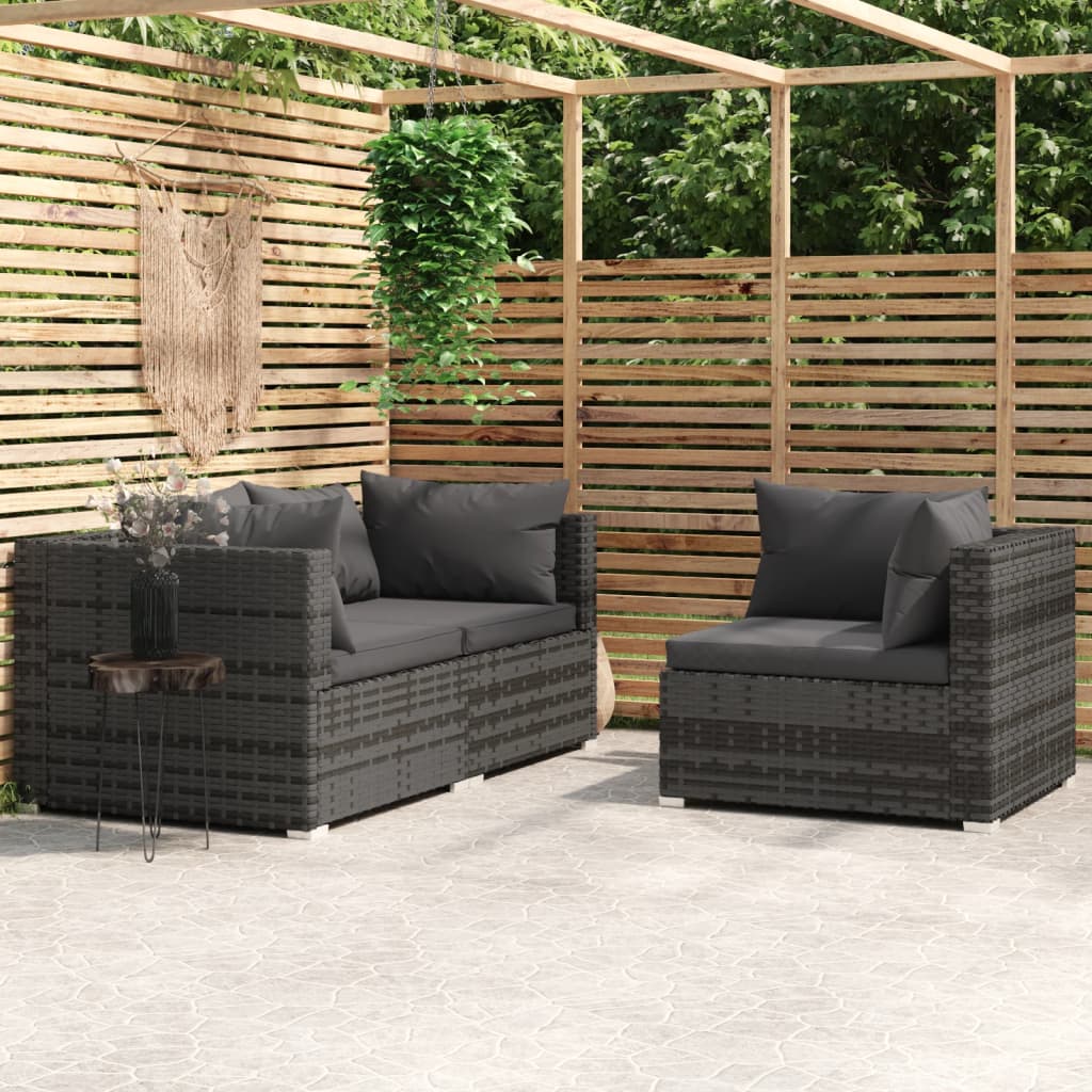 Set Divani da Giardino 3 pz con Cuscini in Polyrattan Grigio - homemem39