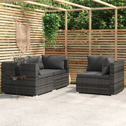 Set Divani da Giardino 3 pz con Cuscini in Polyrattan Grigio - homemem39