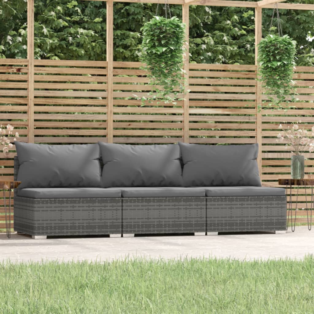Divano a 3 Posti con Cuscini in Polyrattan Grigio | homemem39