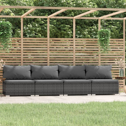 Divano a 4 Posti con Cuscini in Polyrattan Grigio