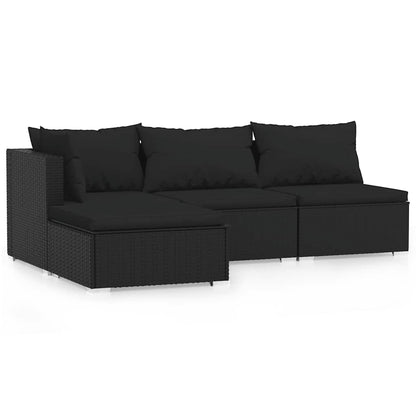 Set Divani da Giardino 4 pz con Cuscini in Polyrattan Nero - homemem39