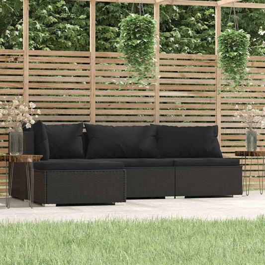 Set Divani da Giardino 4 pz con Cuscini in Polyrattan Nero - homemem39
