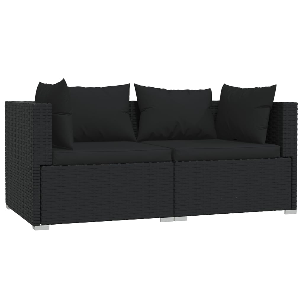 Set Divani da Giardino 3 pz con Cuscini in Polyrattan Nero | homemem39