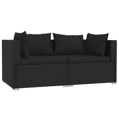 Set Divani da Giardino 3 pz con Cuscini in Polyrattan Nero | homemem39