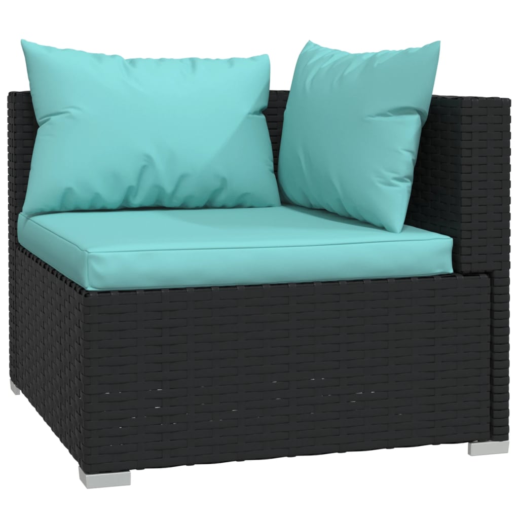 Divano a 3 Posti con Cuscini in Polyrattan Nero | homemem39