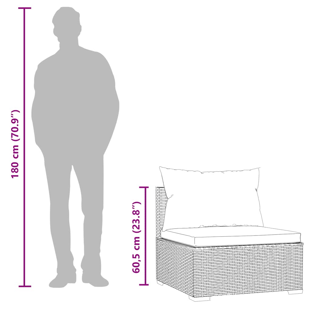 Divano Centrale da Giardino con Cuscini in Polyrattan Nero - homemem39