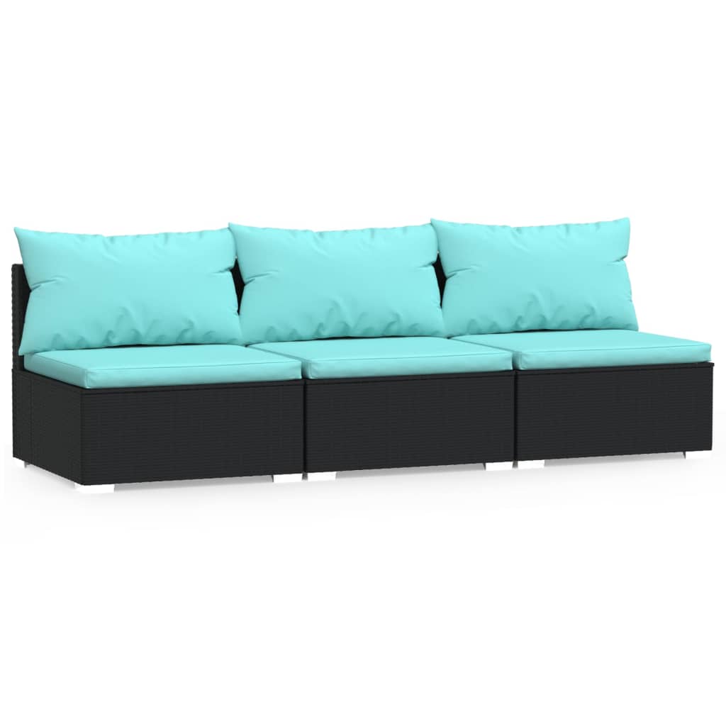 Divano a 3 Posti con Cuscini in Polyrattan Nero | homemem39