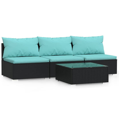 Set Divani da Giardino 4 pz con Cuscini in Polyrattan Nero - homemem39