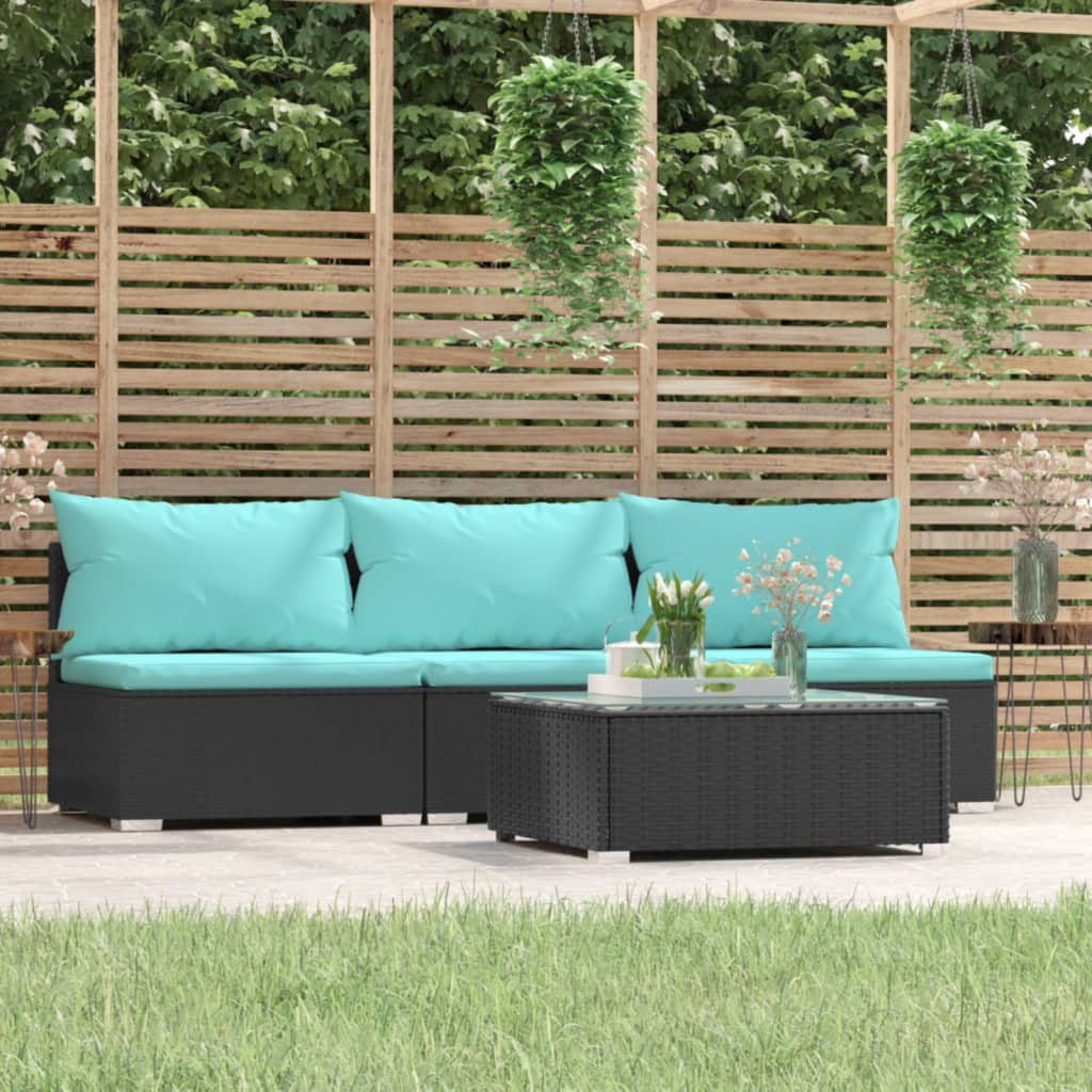 Set Divani da Giardino 4 pz con Cuscini in Polyrattan Nero | homemem39
