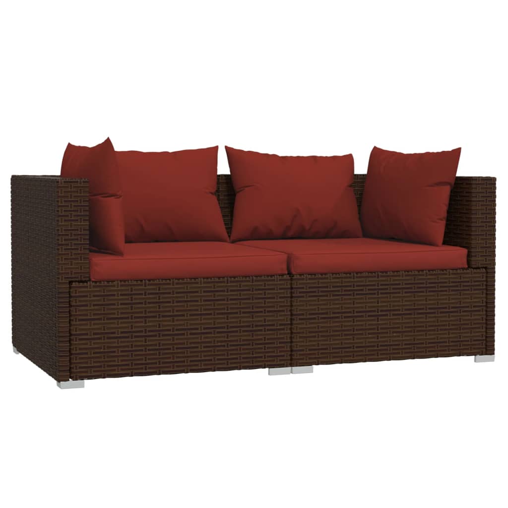 Divano a 2 Posti con Cuscini in Polyrattan Marrone | homemem39