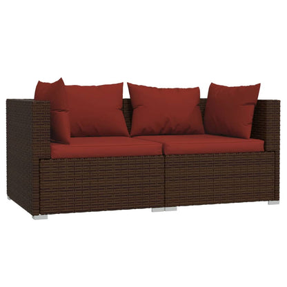 Divano a 2 Posti con Cuscini in Polyrattan Marrone | homemem39