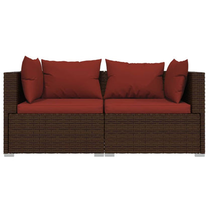 Divano a 2 Posti con Cuscini in Polyrattan Marrone | homemem39