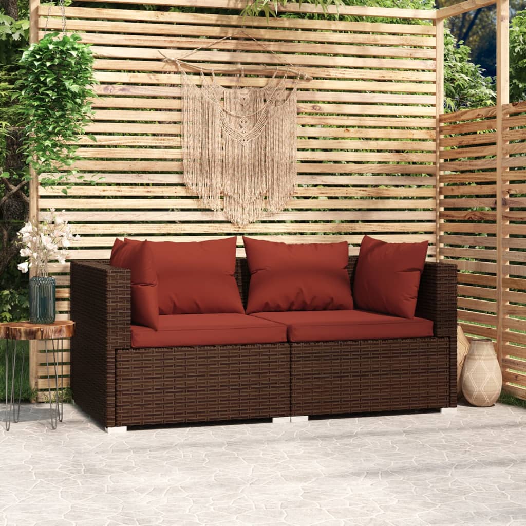 Divano a 2 Posti con Cuscini in Polyrattan Marrone | homemem39