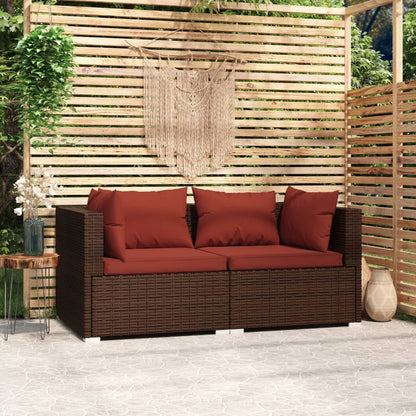 Divano a 2 Posti con Cuscini in Polyrattan Marrone | homemem39