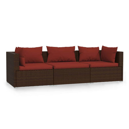 Divano a 3 Posti con Cuscini in Polyrattan Marrone | homemem39