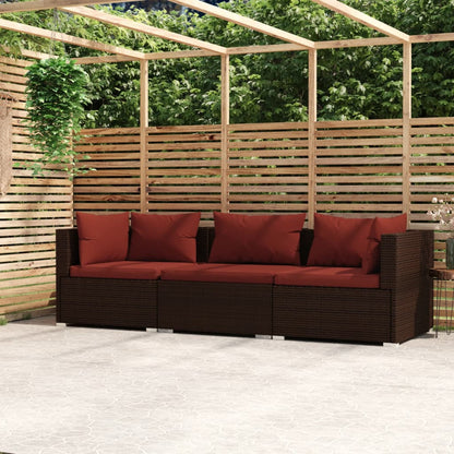 Divano a 3 Posti con Cuscini in Polyrattan Marrone | homemem39