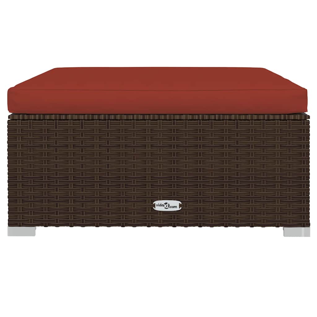 Poggiapiedi Giardino con Cuscino Marrone 70x70x30 cm Polyrattan | homemem39