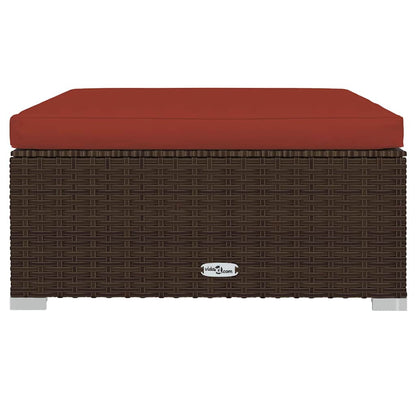 Poggiapiedi Giardino con Cuscino Marrone 70x70x30 cm Polyrattan | homemem39