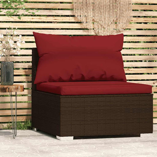 Divano Centrale da Giardino con Cuscini in Polyrattan Marrone - homemem39
